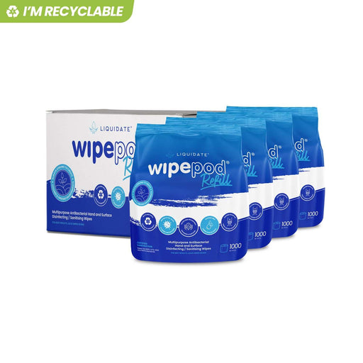 4x1000 sheet antibacterial wipes pack, alcohol-free, recyclable, durable multi-purpose cleaning sheets