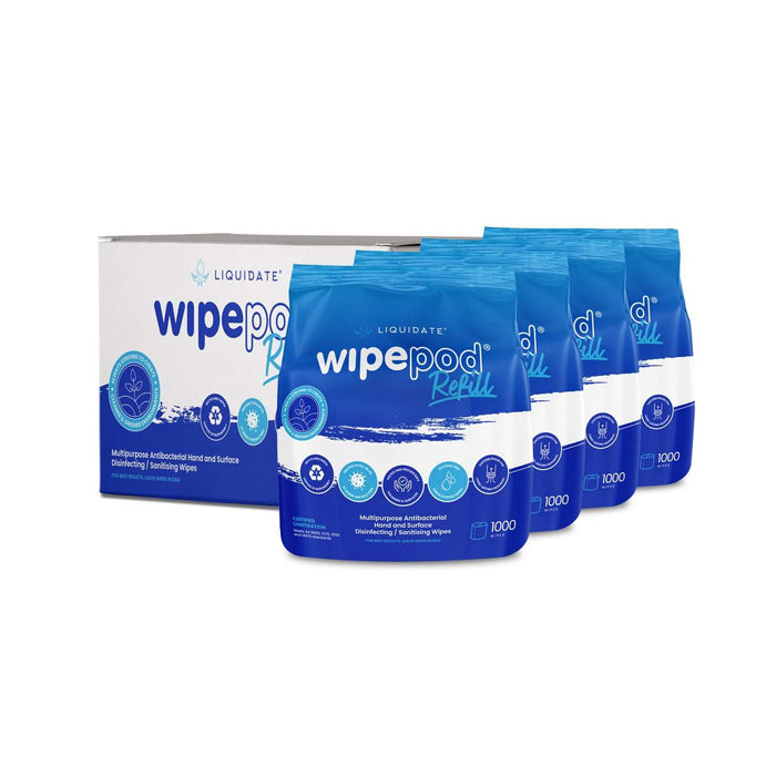 4x1000 sheet antibacterial hand and surface wipes, recyclable and alcohol-free