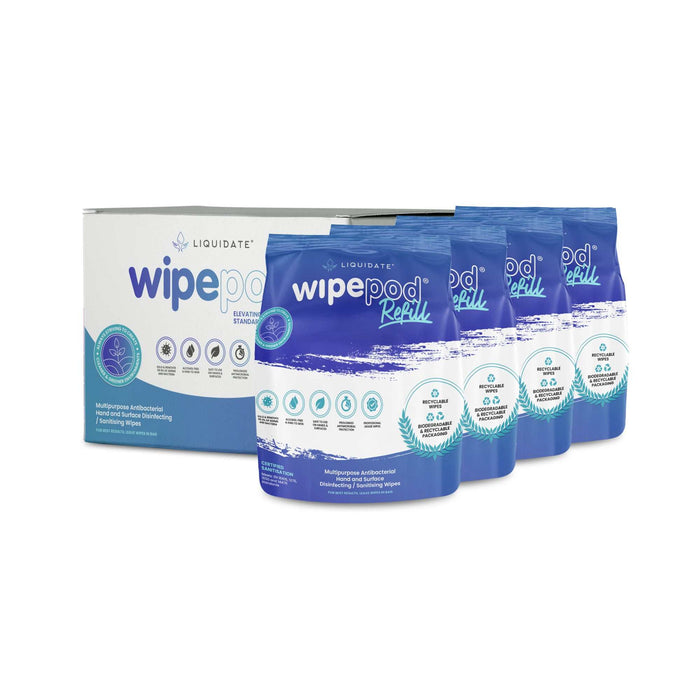 4 pack antibacterial hand and surface disinfecting wet wipes refill pods with recyclable packaging