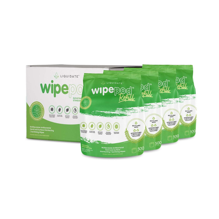 4-pack of 500-sheet multipurpose antibacterial hand and surface wet wipes with recyclable packaging