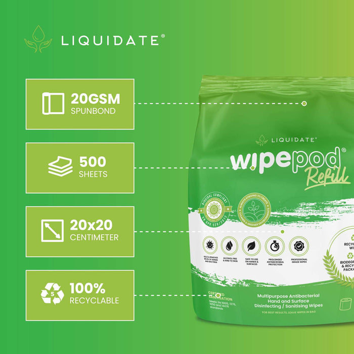 4x500 sheet multipurpose antibacterial hand and surface wet wipes, recyclable and alcohol-free for disinfecting various surfaces