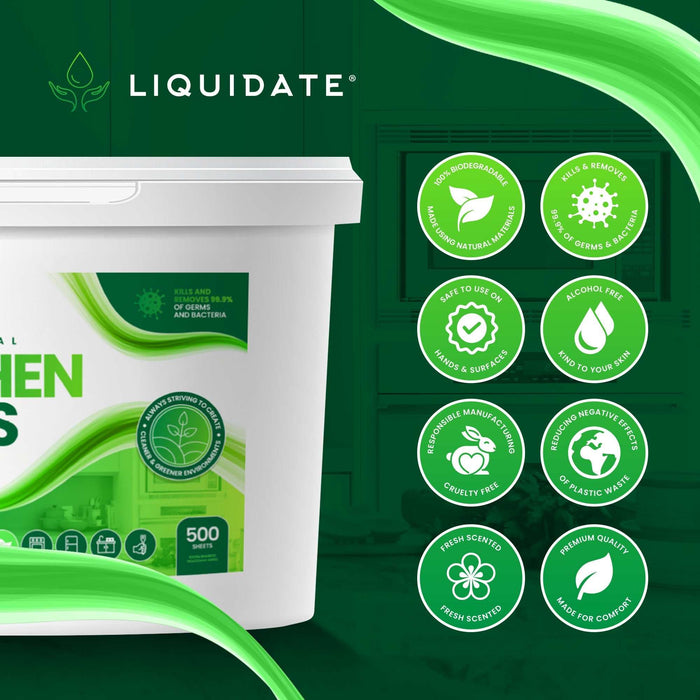 500 Sheet Kitchen Wipes antibacterial biodegradable refillable bucket for hand and surface cleaning