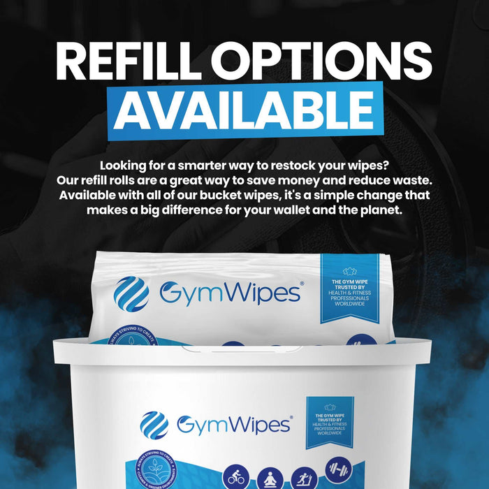 4x600 Sheet Gym Wipes antibacterial hand and surface wipes in recyclable refillable bucket for gym equipment cleaning and disinfection