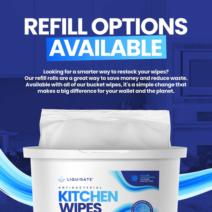 600 Sheet Kitchen Wipes antibacterial refillable bucket with recyclable spunbond material and disinfecting power