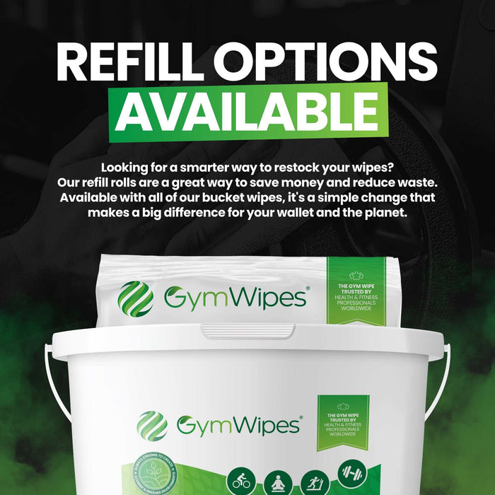 800 Sheet Gym Wipes® biodegradable antibacterial hand and surface wipes refillable bucket for gym cleaning