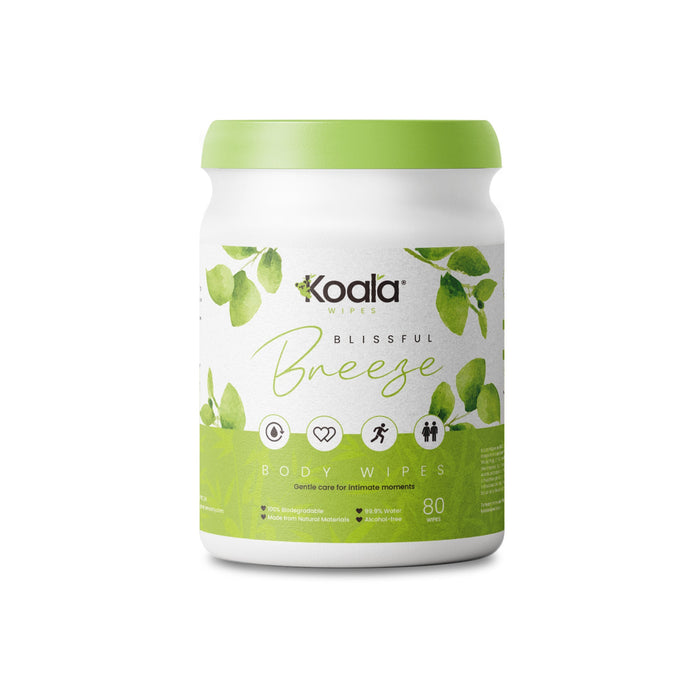 Koala Wipes Blissful Breeze biodegradable bamboo body wipes for intimate care, 80 sheets, plastic-free and gentle on sensitive skin