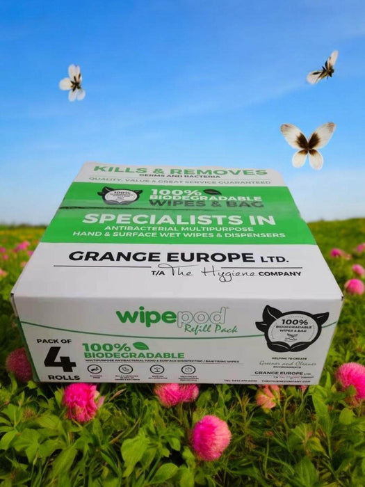 2000 Wipes (4 Rolls) XL Biodegradable Antibacterial Hand and Surface Wet Wipes - Grange Europe Ltd - Online Store