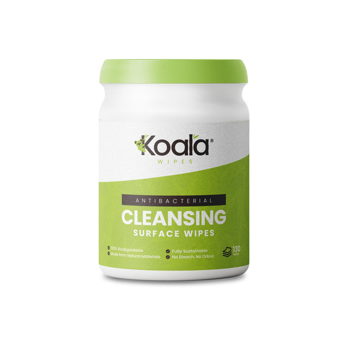 Koala Wipes antibacterial biodegradable cleansing surface wipes in 130-sheet tub