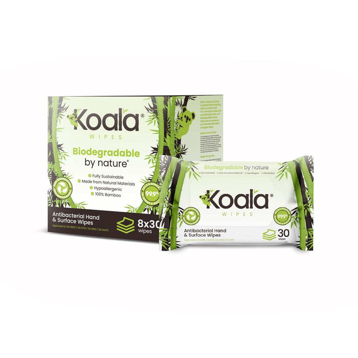 Koala Wipes Antibacterial Flow Wrap | 100% Biodegradable Bamboo Wipes (Pack of 30) - Grange Europe Ltd - Online Store