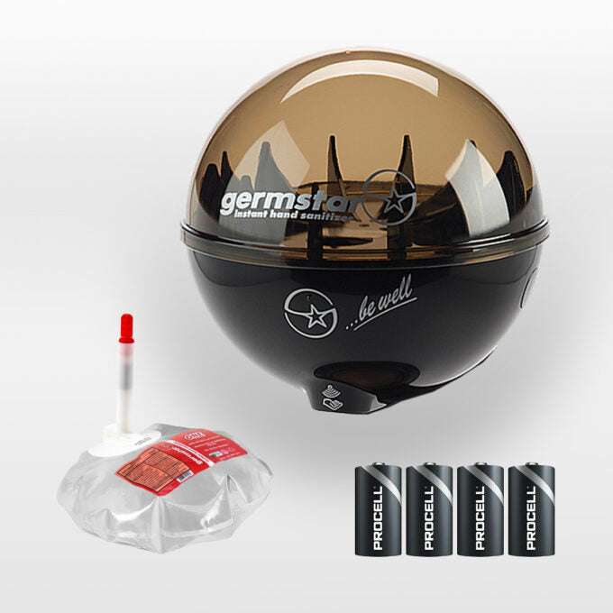 Germstar ONE Touchless Black Hand Sanitiser Dispenser Starter Kit 946ml for high-traffic hygiene
