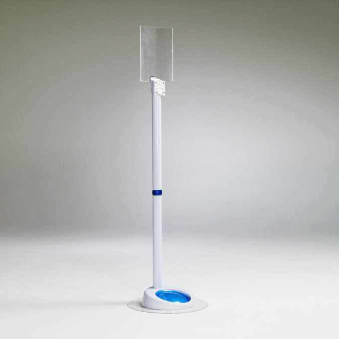 Germstar Premium Floor Stand in white with integrated sign holder and drip tray for 946ml dispenser