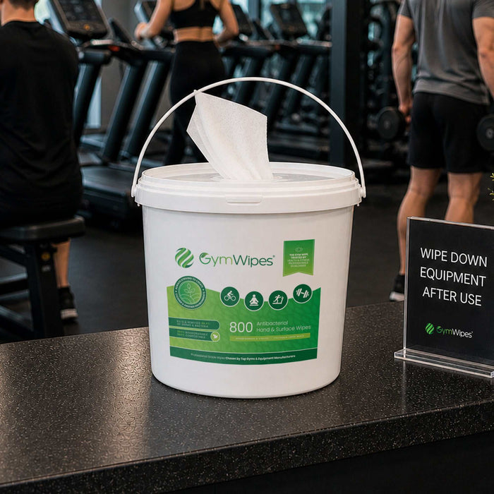 800 Sheet Gym Wipes® biodegradable antibacterial hand and surface wipes bucket for gym cleaning