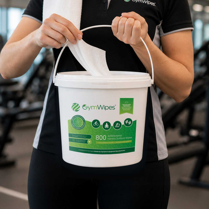 800 Sheet Gym Wipes™ biodegradable antibacterial hand and surface wipes bucket