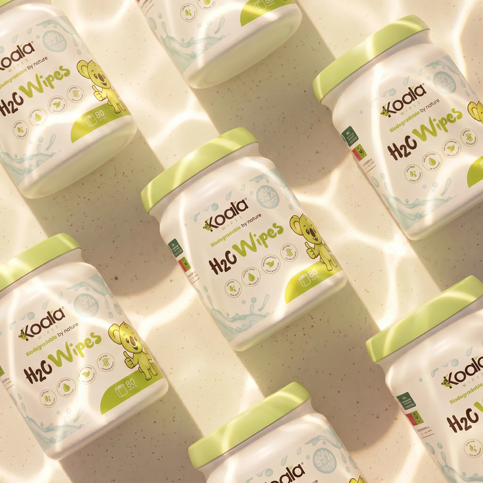Koala Wipes® H2O Biodegradable Body Wipes 80 sheets in eco-friendly bamboo tub for sensitive skin cleaning