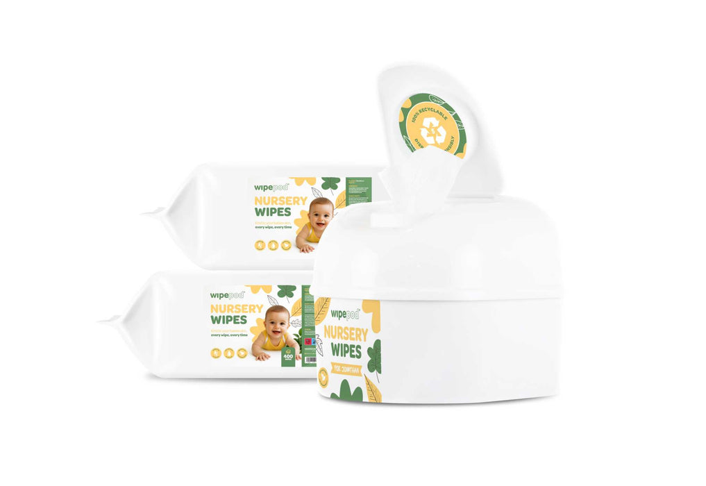 4 x 400 Sheet Nursery Wipes and Personalised WIPEPOD® Bundle