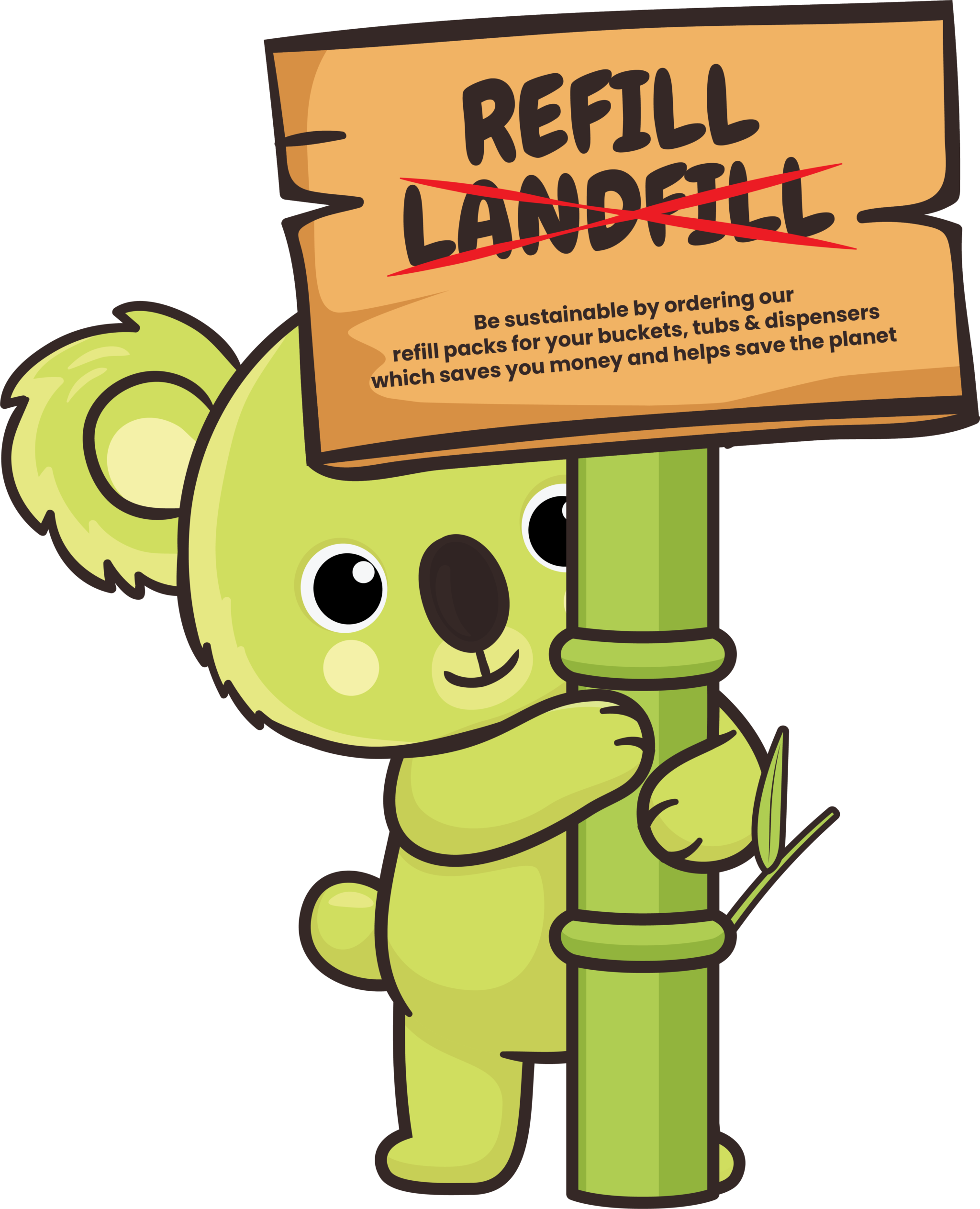 2000 sheet biodegradable antibacterial refill wipes with koala character and sustainable message.