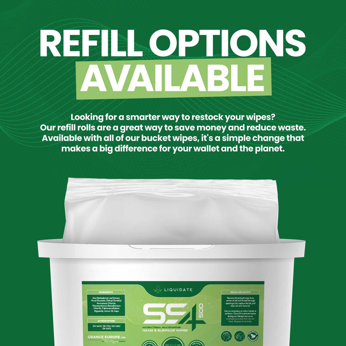 500 Sheet Liquidate® SS4 Antibacterial Hand and Surface Wipes Bucket, Biodegradable