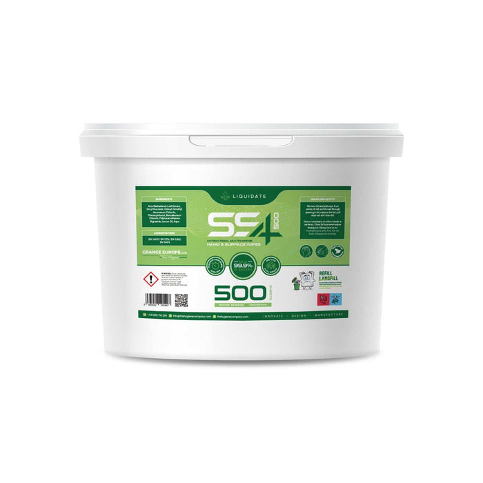 500 Sheet Liquidate® SS4 Antibacterial Hand and Surface Wipes Bucket, Biodegradable