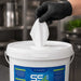 Liquidate® 600 extra-large antibacterial wipes in recyclable bucket for hygienic surface cleaning