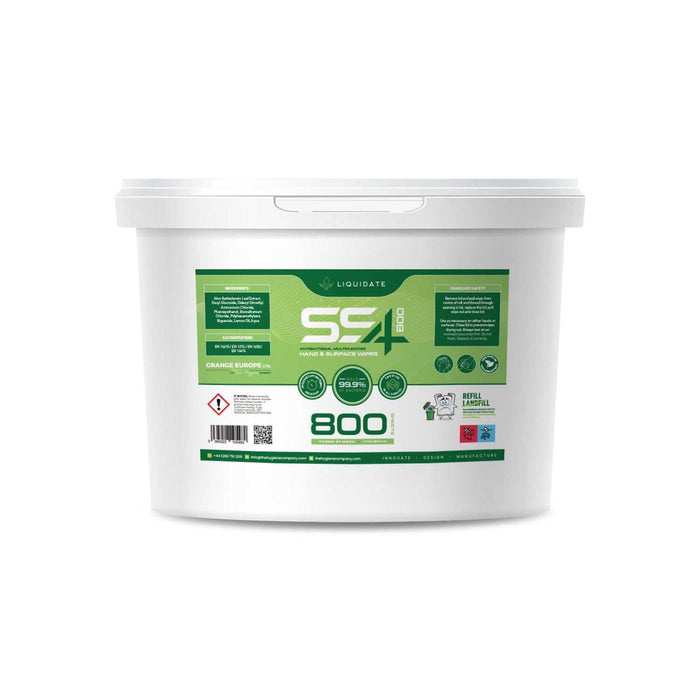800 Sheet Liquidate® SS4 Antibacterial Hand and Surface Wipes Bucket, Biodegradable