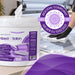 Liquidate® Sunbed & Salon antibacterial wipes in a white bucket with purple labeling, 500 sheets and pull-up dispenser lid.