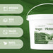 Antibacterial wipes in a white bucket with green labels, Liquidate® Yoga & Pilates, 500 bamboo sheets, biodegradable.