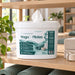 Liquidate® Yoga & Pilates antibacterial wipes in a white plastic bucket, with teal labeling, a flip lid and wipe protruding.