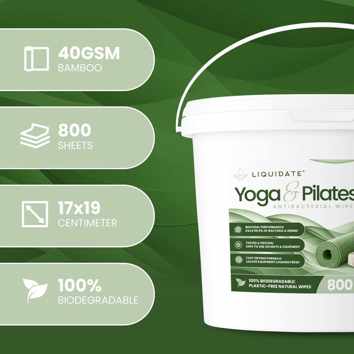 Liquidate® Yoga & Pilates Biodegradable Antibacterial Wipes - 800 Sheet Bucket