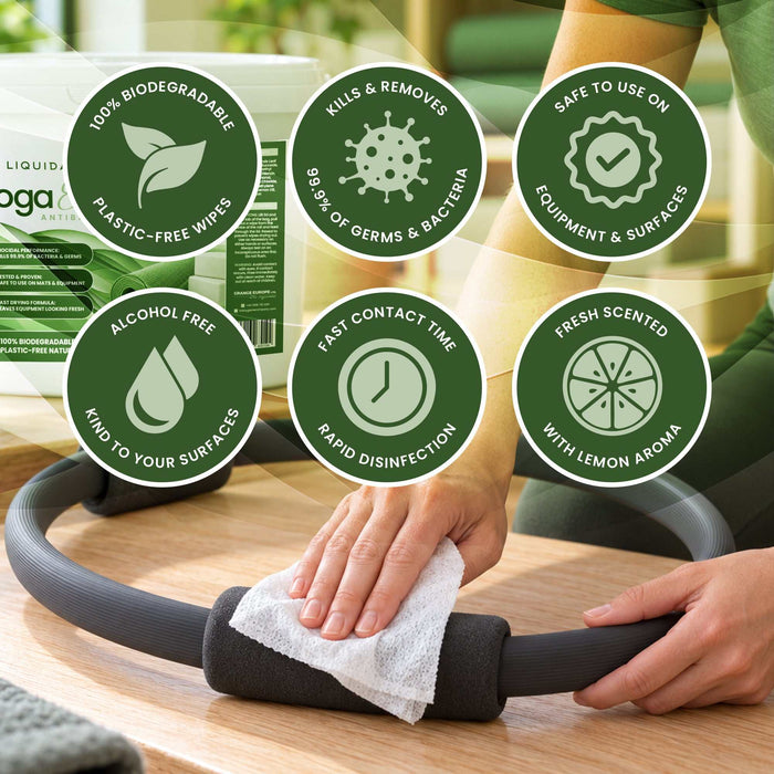 Liquidate® Yoga & Pilates Biodegradable Antibacterial Wipes - 800 Sheet Bucket