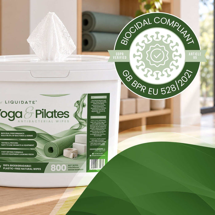 Liquidate® Yoga & Pilates Biodegradable Antibacterial Wipes - 800 Sheet Bucket