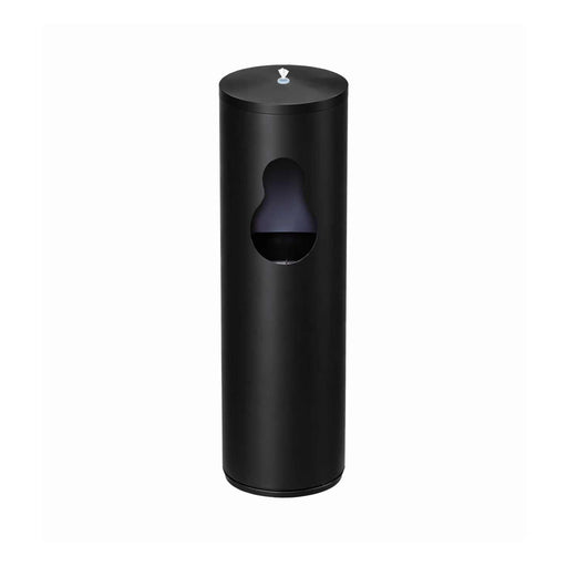 Matt black stainless steel floor standing antibacterial wet wipes dispenser with built-in waste bin and angled top design