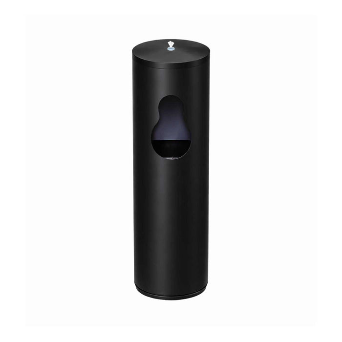 Matt black stainless steel floor standing antibacterial wet wipes dispenser with built-in waste bin and angled top design