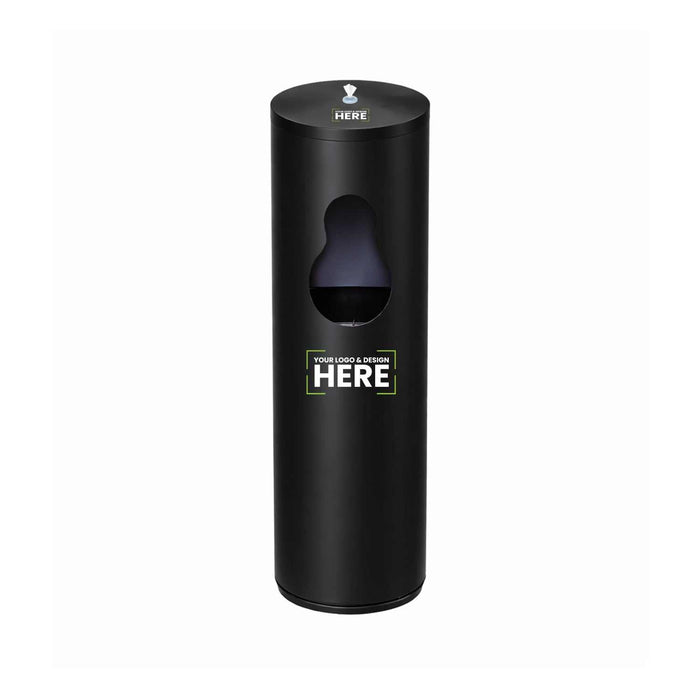 Matt black stainless steel floor standing antibacterial wet wipes dispenser with built-in waste bin and angled top