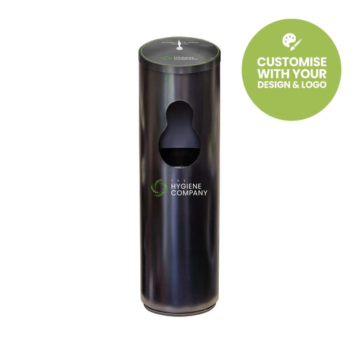 Matt black stainless steel floor standing antibacterial wet wipes dispenser with angled top and built-in waste bin