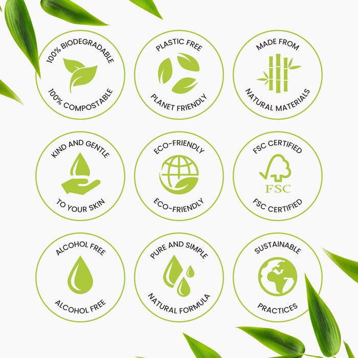 Koala Wipes biodegradable intimate body wipes with natural bamboo, alcohol-free and eco-friendly packaging icons