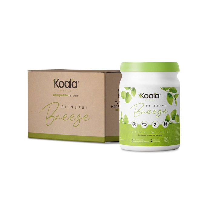 Koala Wipes® Blissful Breeze biodegradable bamboo body wipes for intimate care, 80 sheets, gentle and eco-friendly