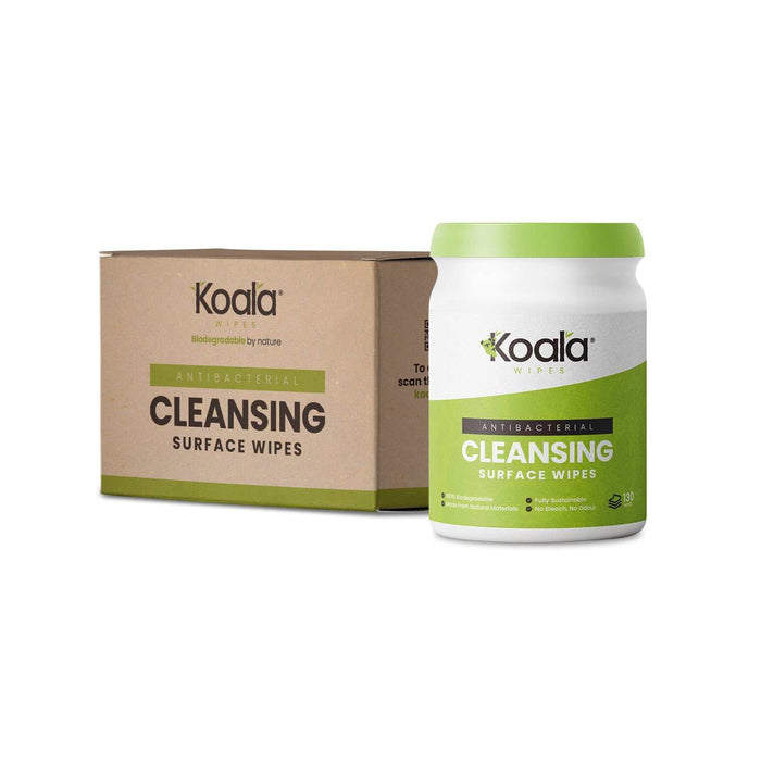 Koala Wipes antibacterial biodegradable surface cleansing wipes 130 sheets in eco-friendly packaging