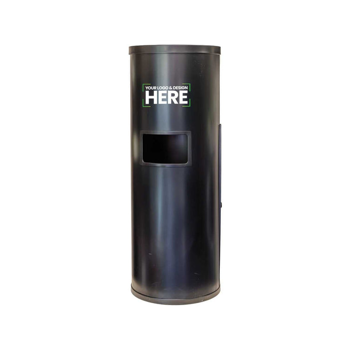 Premium matt black steel freestanding wet wipes dispenser with built-in waste bin and lockable door