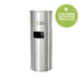 Brushed stainless steel freestanding wet wipes dispenser with built-in waste bin and flat top design