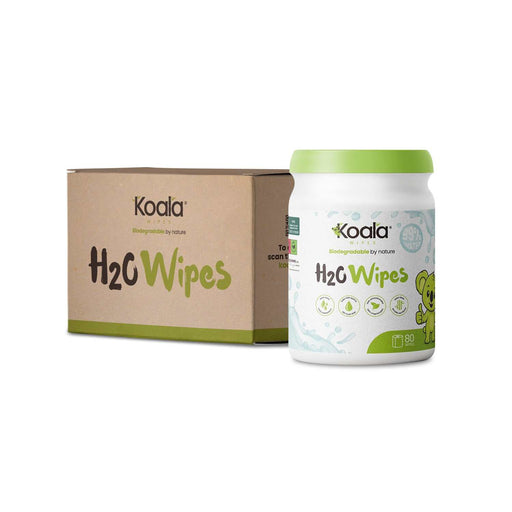Koala Wipes H2O biodegradable bamboo body wipes for sensitive skin, 80 sheets in eco-friendly packaging