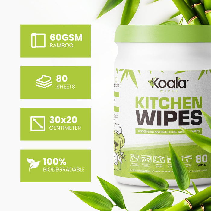 Koala Wipes® Kitchen Wipes antibacterial biodegradable bamboo wipes 80 sheets eco-friendly cleaning