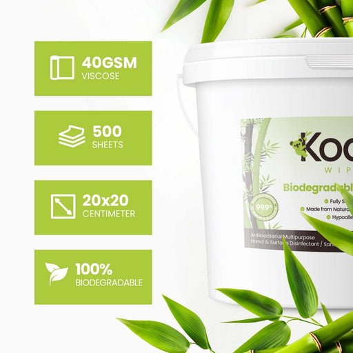 Koala Wipes biodegradable antibacterial wet wipes bucket with 500 sheets for hand and surface cleaning