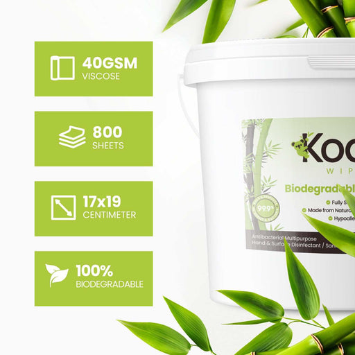Koala Wipes biodegradable antibacterial wet wipes bucket with 800 sheets for hand and surface cleaning