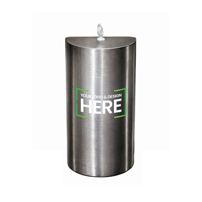Small brushed stainless steel wet wipes dispenser wall mounted in gunmetal grey finish