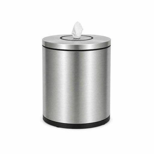 Brushed stainless steel tabletop wipes dispenser with fingerprint-resistant finish and silicone nozzle for smooth dispensing and moisture lock.