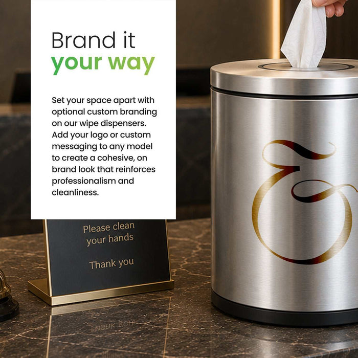 Stainless Steel Table Top Wipes Dispenser, Brushed Silver