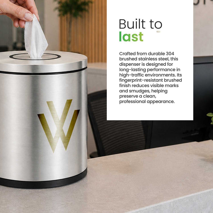 Stainless Steel Table Top Wipes Dispenser, Brushed Silver