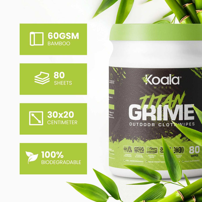 Koala Wipes® Titan Grime biodegradable bamboo wipes, 80 sheets, 30x20 cm, eco-friendly outdoor cleaning