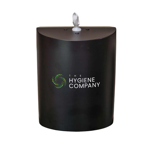 Matt black stainless steel wall-mounted wipes dispenser with secure locking and top-loading design