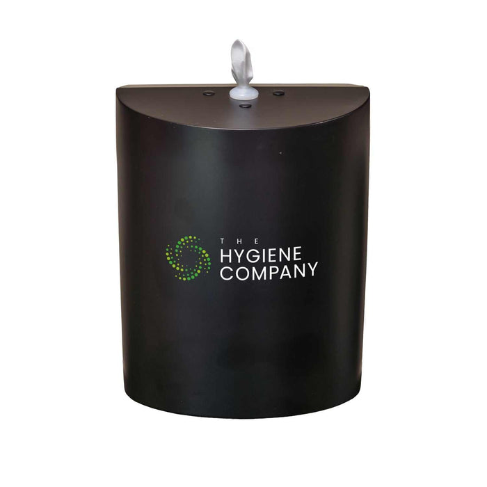 Matt black stainless steel wall-mounted wipes dispenser with secure locking and top-loading design